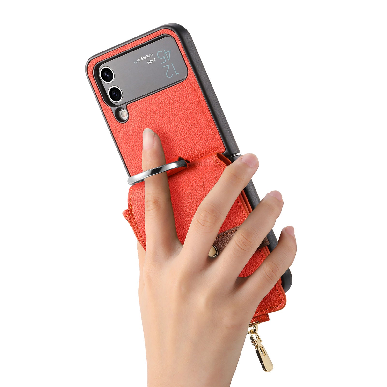 For Samsung Galaxy Z Flip4 5G Zipper Pocket Phone Case Finger Ring Card Holder Litchi Texture Leather PC Cover For Samsung Galaxy Z Flip4 5G Zipper Pocket Phone Case Finger Ring Card Holder Litchi Texture Leather PC Cover